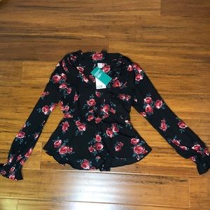Rose print H&M ruffled blouse